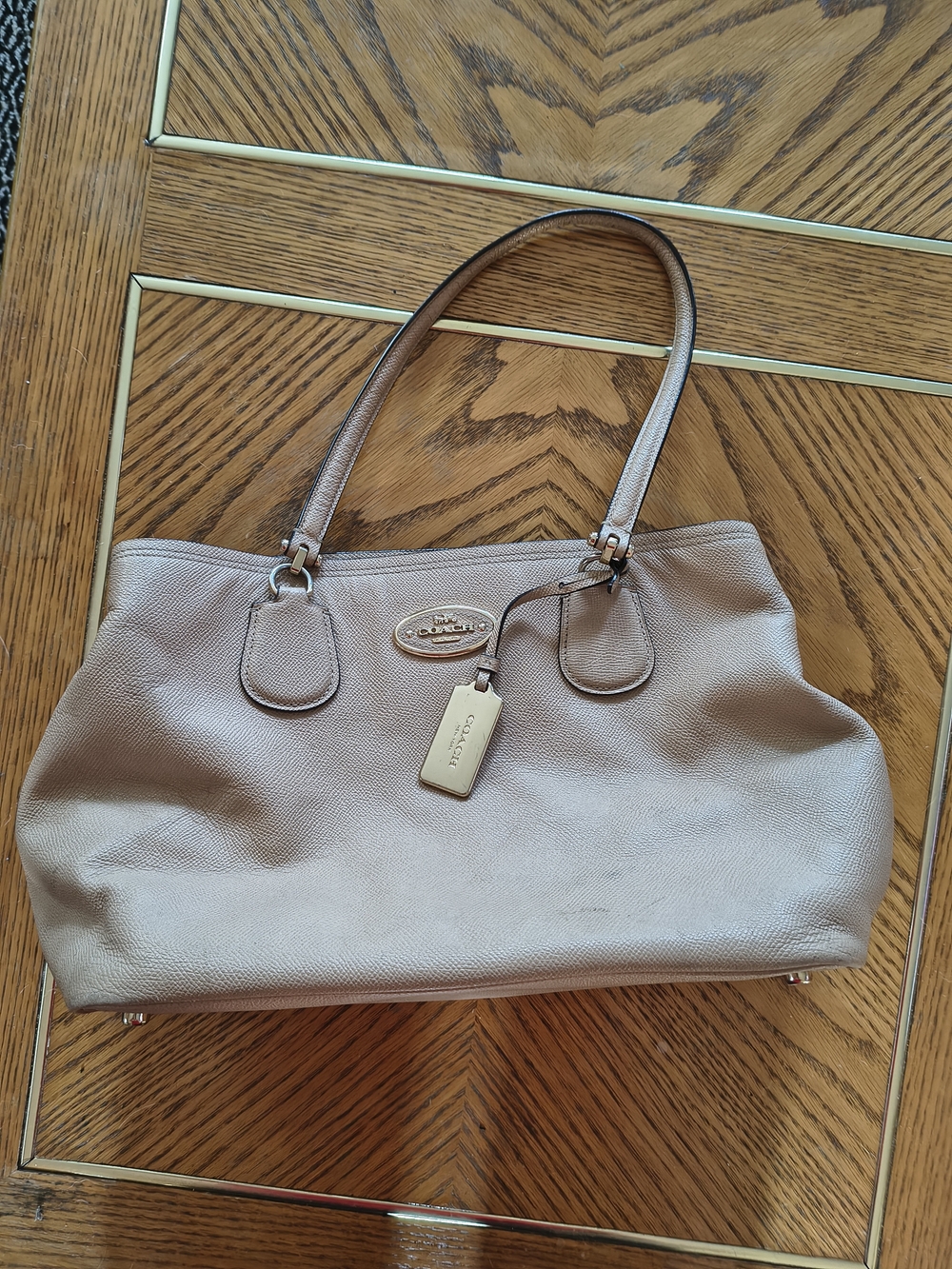 Coach Pebbled Leather Shoulder Tote in Light Taupe